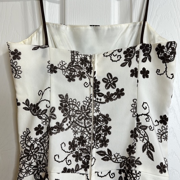 B. Darlin Vintage Brown White Embroidered Fit & Flare Lace Dress XS Retro Party - Picture 8 of 13
